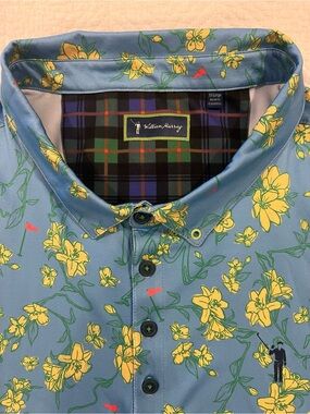 William Murray Carolina Jasmine Men’s 2XL Blue Yellow Performance Golf Shirt